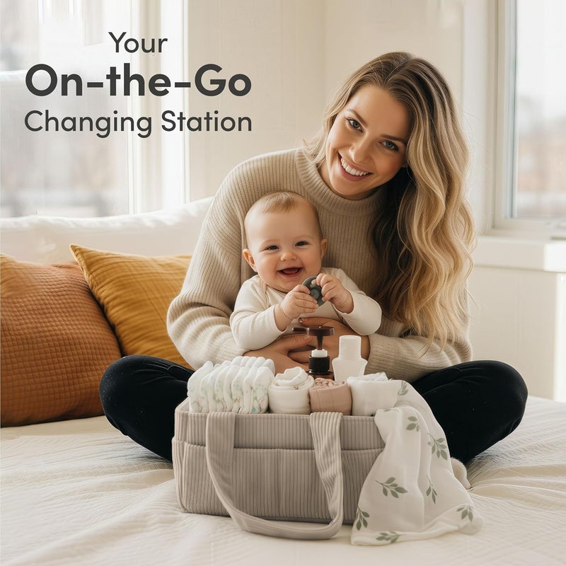 Putska Baby Diaper Caddy Organizer for Changing Table – Stylish Nursery Storage Basket, Newborn Essentials, Baby Shower Gifts and Registry Must-Haves for Boy or Girl, Car Diaper Caddy, Corduroy Grey - Image 3